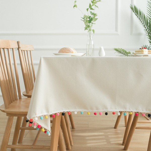 Dug med kvaster, linned bomuld, rektangulær dug til spisebord, sofabord, bryllupsdekoration, tapete mesas White 140x260cm
