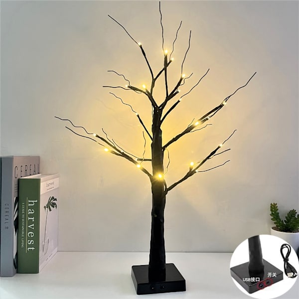 LED Kunstigt Træ Lys Farvede Lys Julefestival Værelse Sengelampe Dekorativ Bordlampe Sølv Birk Lille Natlampe 60cm black silver birch light USB battery box dual-purpose
