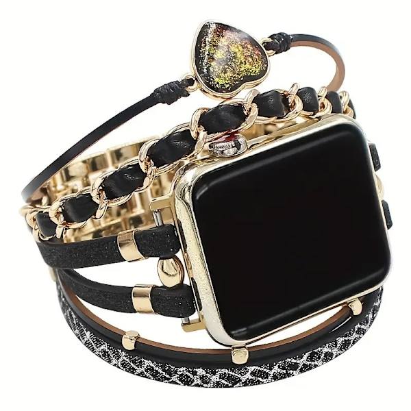 Urrem til Apple Watch iWatch Egnet til 20MM interface med nål PW007 sort læder stjernerem