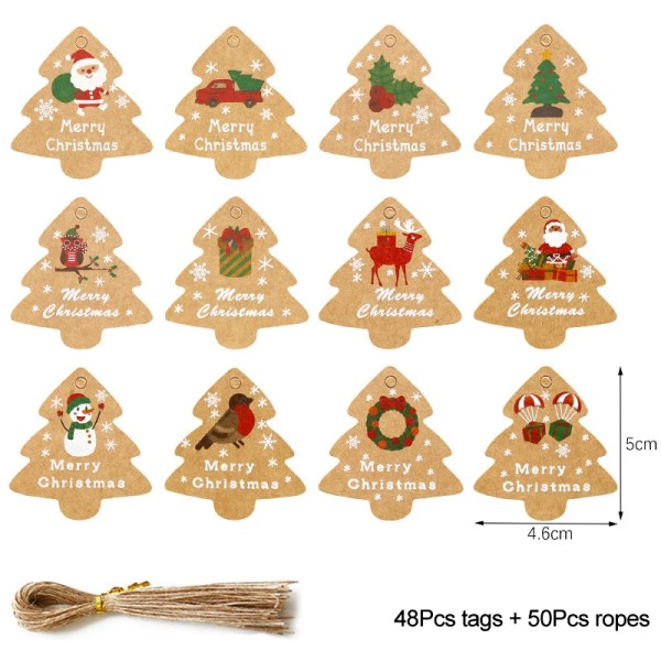 48/50 kpl Hyvää Joulua Kraft Paperi Tagit DIY Käsintehty Lahjapaketointi Paperi Tarrat Joulupukki Ripustuskoristeet Uuden Vuoden Sisustus 48pcs-set4
