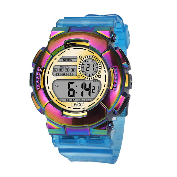 Transparent Gradient Farve Drenge og Piger Børns Elektroniske Ur Mode Sports Multifunktionsur Sapphire Blue