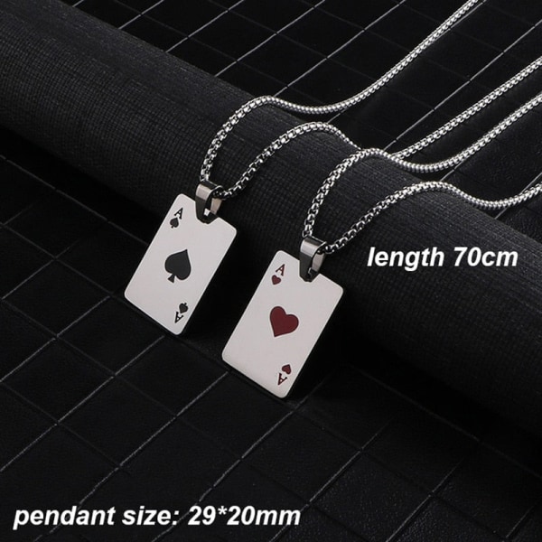 Herre Statement Poker Lucky Ace of Spades Vedhæng Halskæde Rød Sort Sølvfarve Rustfrit Stål Lang Kæde Halskæder Smykker blade