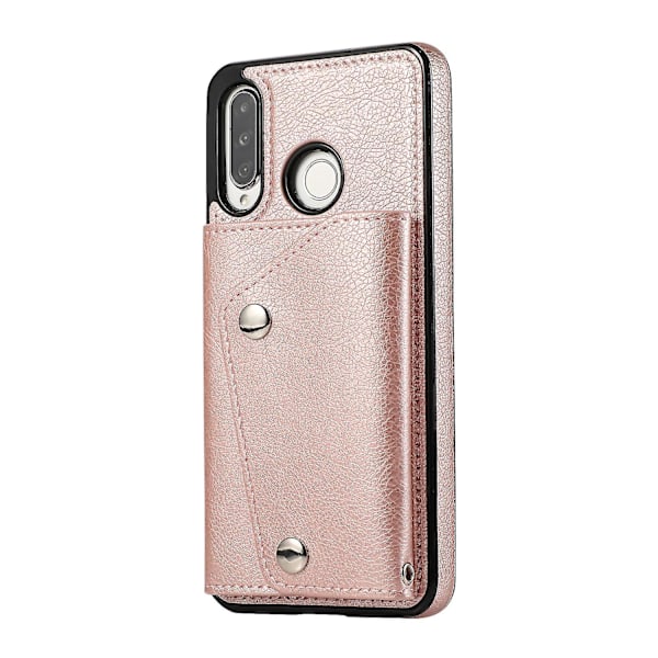 Handgjort PU Läderfodral För Huawei P30 Lite Med Korthållare, Plånboksfunktion, Stödfunktion, Fallskydd Rose Gold