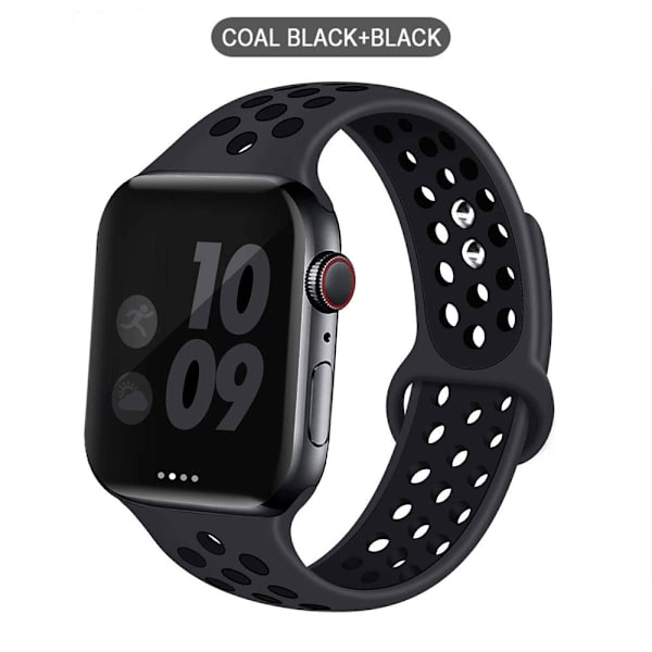 Silikonarmband för Apple Watch band 44mm 40mm 38mm 42mm Andningsbart handleds Sportbälte armband iWatch serie 5 4 3 2 SE 6 klockarmband Coal black 42MM or 44MM-M L