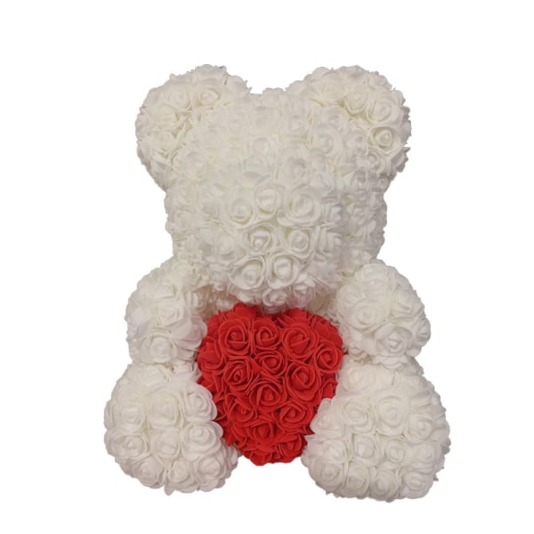 40cm Rose Bear Heart Konstgjord Blomster Rose Nalle För Kvinnor Alla hjärtans bröllop Födelsedag Julklapp Grey 25CM