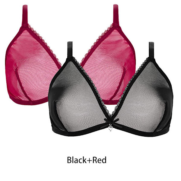 Varsbaby Kvinder Sexet 2 stk. Gennemsigtig Plus Size Sexet Lingeri BH Black-Red XL