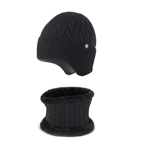 Lämmin Korvasuoja Hattu Huivi Kaksiosainen Set Talvi Ulkoilu Fleecevuorattu Neulepuku [Thread type Gray] two-piece set