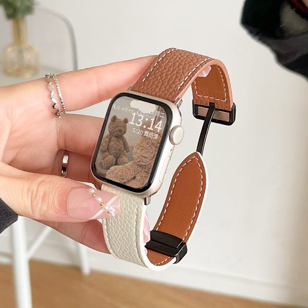 Kellon ranneke Apple Watch iWatch SE/4/5/6 40mm:lle, litsikuvioinen magneettikiinnitys - ruskea ja maitomainen valkoinen
