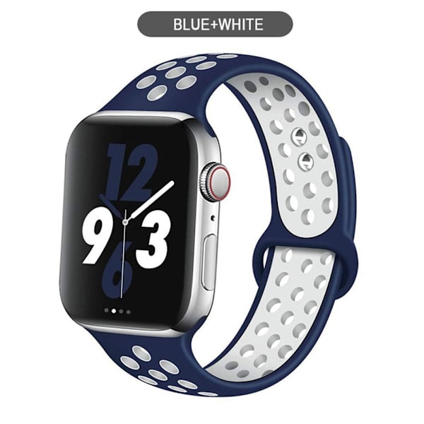 Silikoniranneke Apple Watch -rannekkeelle 44mm 40mm 38mm 42mm Hengittävä urheiluranneke iWatch serie 5 4 3 2 SE 6 -kellon ranneke Midnight blue white 38MM or 40MM-M L
