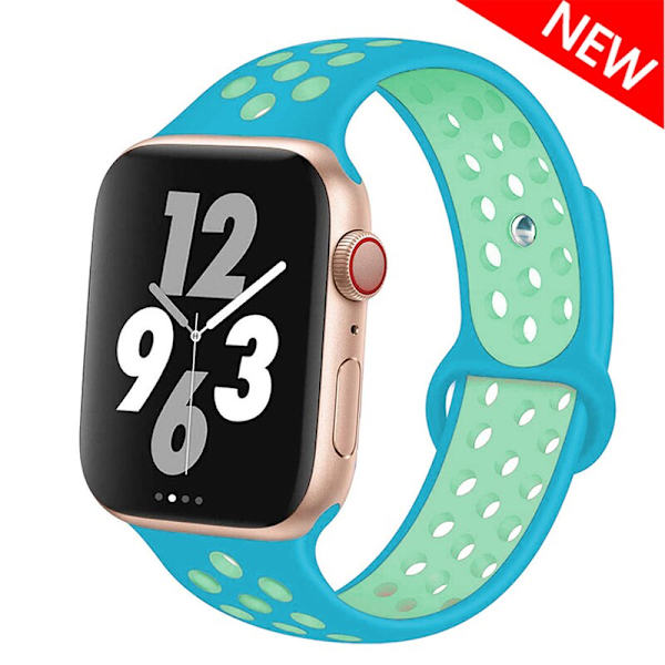 Silikoniranneke Apple Watch -rannekkeelle 44mm 40mm 38mm 42mm Hengittävä urheiluranneke iWatch serie 5 4 3 2 SE 6 -kellon ranneke Chlorine blue green 38MM or 40MM-M L