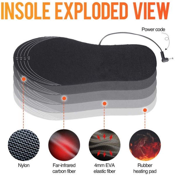 USB Uppvärmda Skosulor Fötter Varma Strumpor Pad Mat Elektriskt Uppvärmda Sulor Tvättbara Varma Termiska Sulor Unisex WJ014 Black Size L (41-46)