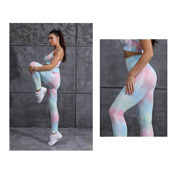 Yoga Sett Treningsstudio Fitness Sportsklær Høy Midje Atletiske Leggings Sports Trenings BH Drakter BraPantsYellow M