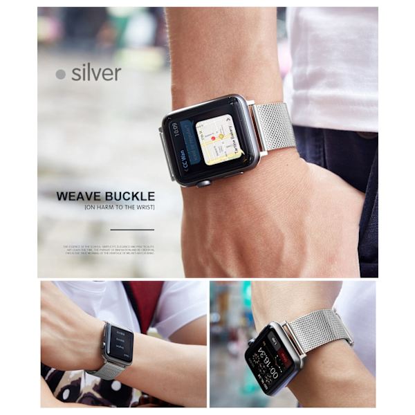 Milanese Loop för Apple Watch Armband 6 SE 5 4 44mm 42mm Rostfritt Stål Armband Metall Armband för iWatch Serie 1 2 3 38mm 40m Silver1 40mm