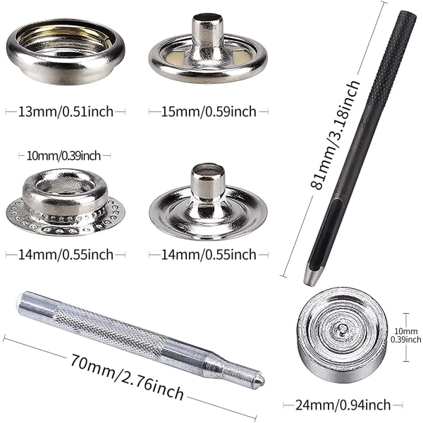 240 kpl 15 mm kangasnappikiinnityssarja, merilaatuinen ruostumattomasta teräksestä valmistettu nappikiinnike veneen suojukseen, nahan ompeluun, telttaan 300pcs