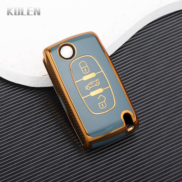 TPU Auton Kaukosäätimen Avaimen Kotelon Kuori Peugeot 107 207 307 308 407 607 3008 5008 malleille Citroen Xsara Picasso C5 C6 C8 Avaimettomille 3 Button Gray
