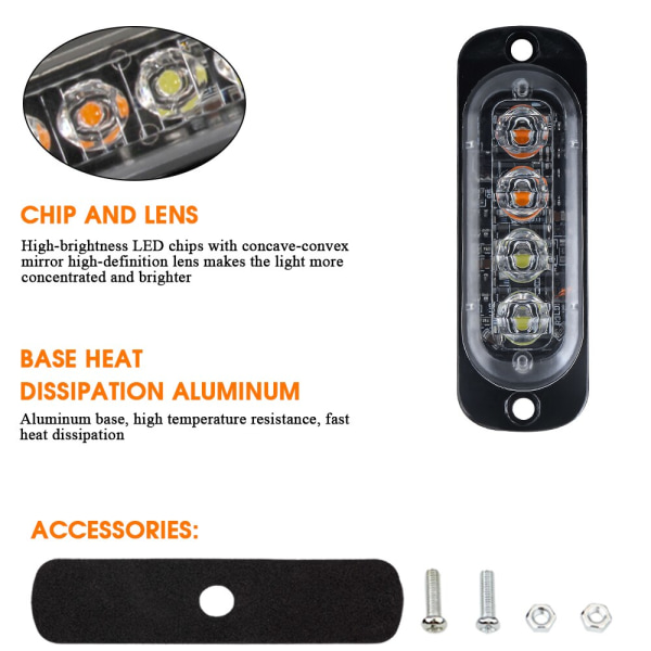 4LED Bil Strob Varningsljus Grill Blinkande Haveriljus Nödljus för 12v Lastbil Släpvagn Polis Fyr Lampa Signal BAKLYKTA red 1 piece