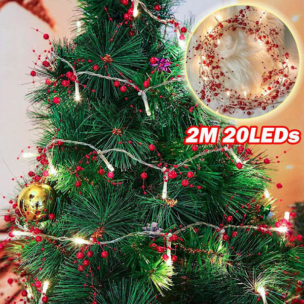 4M 40 LED Pärlljusslinga för Festlig Dekoration Jul LED Ljusslinga Röda Pärlor Girlang Party Julgran Heminredning Red 4M