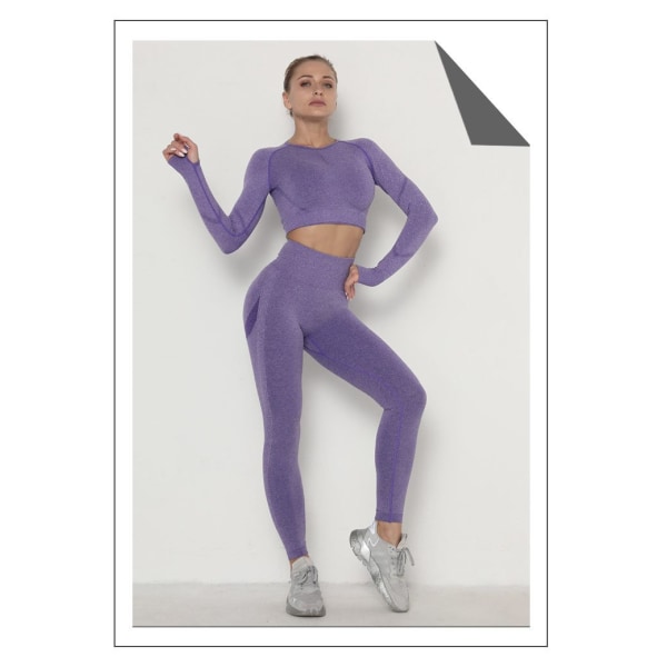 Set Kvinnor Träning Sportkläder Gymkläder Leggings+ BH Sportdräkter BraPantsPurple L