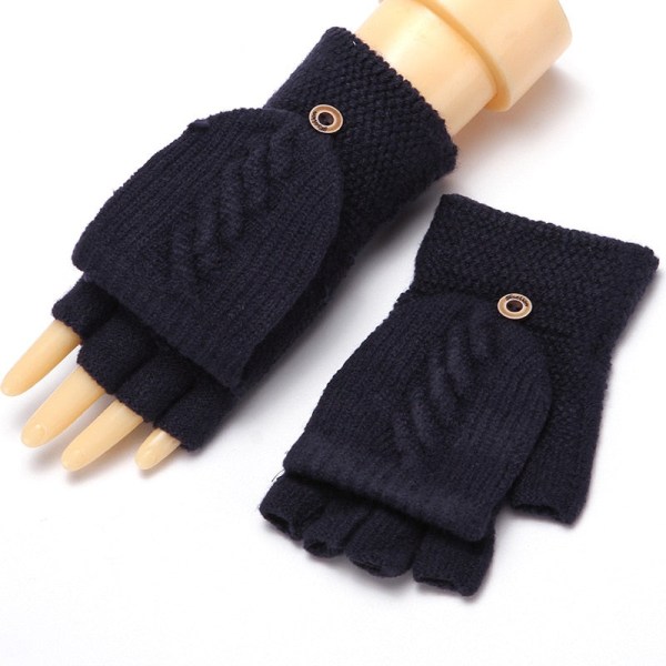 2020 Vinter Varma Tjocka Ullhandskar Stickade Flip Fingerlösa Exponerade Finger Tjocka Handskar Utan Fingrar Vantar Dam B-Red One size