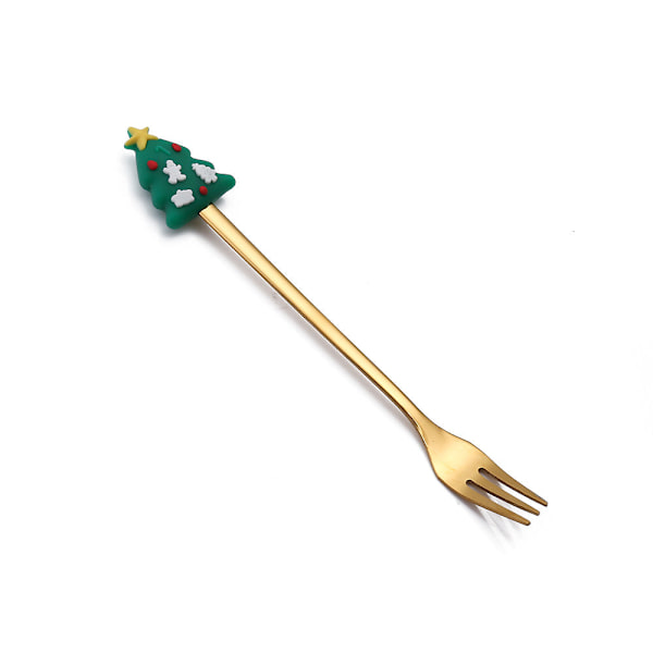 Tegneserie Bordservice Kattepote Ske Sød Dessert Ske Rustfrit Stål Ske Dukke Dessert Frugt Gaffel Golden Fork-Christmas tree