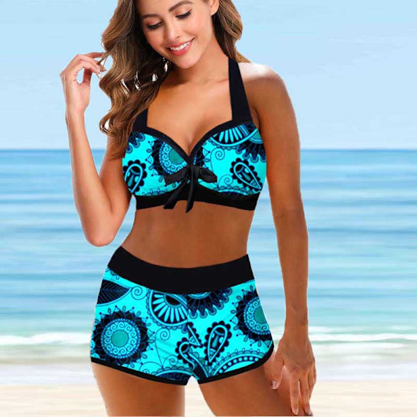 Badkläder Hög Midja Bikini Sexig Baddräkt Kvinnor Sommar Baddräkt Bikini Set Plus Size Kvinnor Strand Baddräkt Blue XXXL
