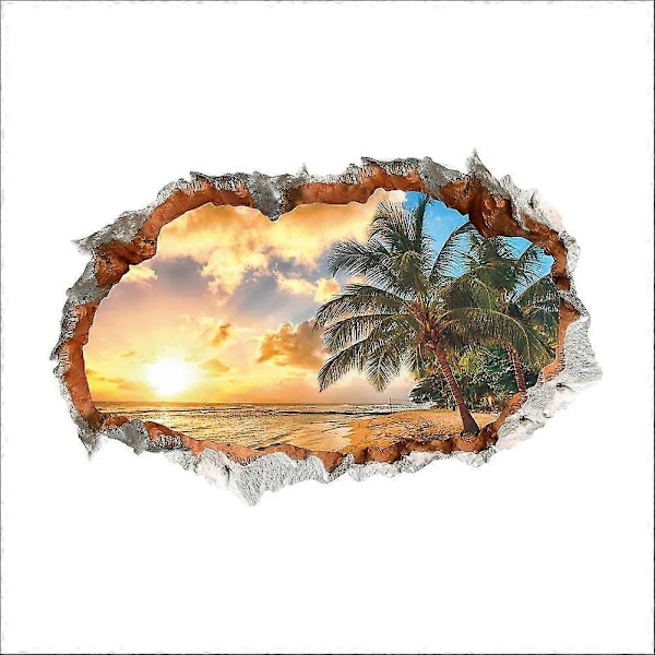 3D Väggdekorationer LE DE VACANCES (60x90 cm) I Självhäftande väggdekor landskap strand hav ocean palmträd I Inredning för vardagsrum sovrum kök hall p