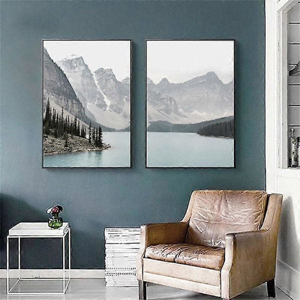Bjerg Sølandskab Lærredsmaleri Stue Vægkunst Billede Plakat Indretning JIKAIX 40x50cm A 40x50cm A