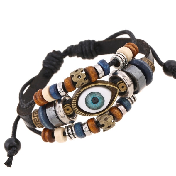 Populær ornament ny perlebesat øjne kvæglæder armbånd udtræks justerbar par læderarmbånd Black