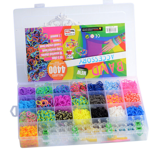 28 Grid Rainbow gummiband presenter för flickor DIY handgjorda armband verktygssats pärlleksaker för flickor Stretch hantverksleksak About 4400 28-grid rubber bands
