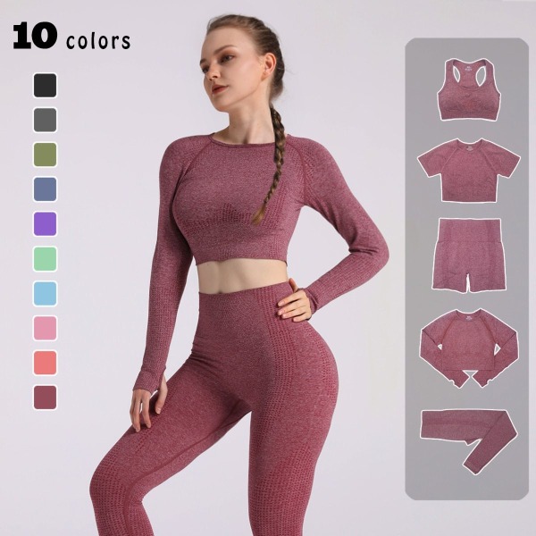 Yoga Set Träning Sportkläder Långärmad Crop Top Hög midja Leggings för kvinnor 2E-dark grey L