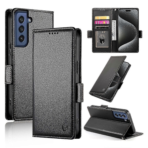 Plånboksfodral för Samsung Galaxy S21 FE, Slimmad skyddande stöttåligt fodral med korthållare, Premium PU-läderstativ - Brun Black