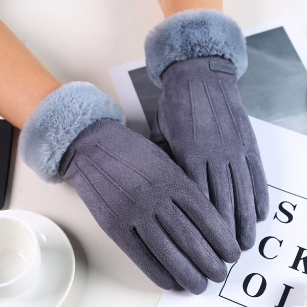Dam Vinterhandskar Varma Skärm Dam Fur Handskar Hel Finger Vantar Handske Körning Vindtät Gants Hiver Femme Guantes Black One Size