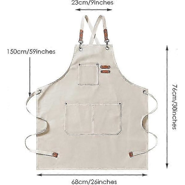 Köksförkläde Herr 76 * 68cm Canvasförkläden (Beige) med 3 Fickor och Justerbart Förkläde för Grillning, Restaurang, Trädgård, Snickeri