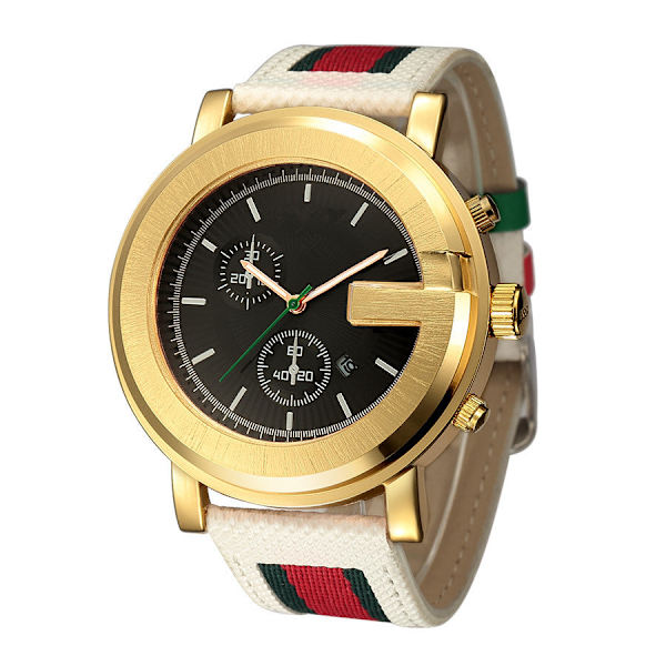Trendig Herrklocka Armband Lysande Sport Quartzklocka White Ribbon Gold shell gold surface