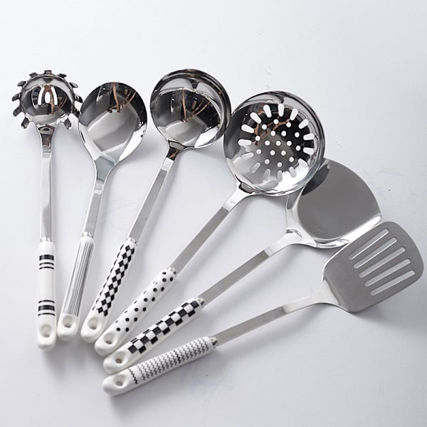 Hepburn Stil Köksredskap Rostfritt Stål Spatel Köksredskapsset Spatel Sked Grytsked Hushållsmatlagning Hepburn style silver Seven-piece