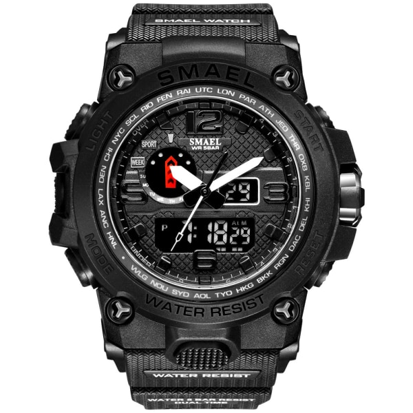 Kellot Miehille 50M Vedenpitävä Kello Hälytys reloj hombre 1545D Kaksoisnäyttö Rannekello Kvartsikello Sotilaskello Urheilu Miesten DARKBLUE