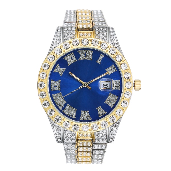 Herreklokke Mote Legering Diamant Stjernefylt Kalender Quartz Klokke Business Casual Herre Quartz Klokke Golden tape red face