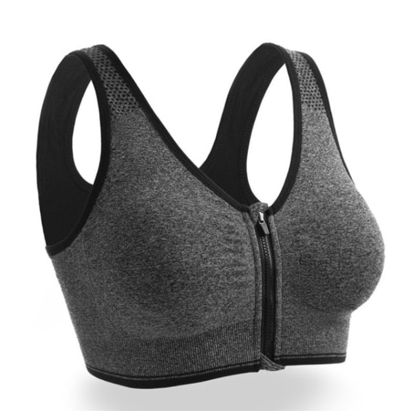 Yoga BH Kvinnor Stötsäker Gym Tröja Sport-BH Dragkedja Fram Stor Dam Push Up Behå Sportkläder Grey XXL