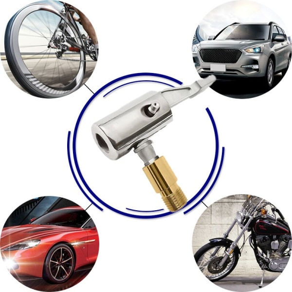 Bärbar uppblåsbar pump för bildäck Luftchuck Kompressor Däckpump Däckchuck med hullingförsedd anslutning för slangreparation Silver
