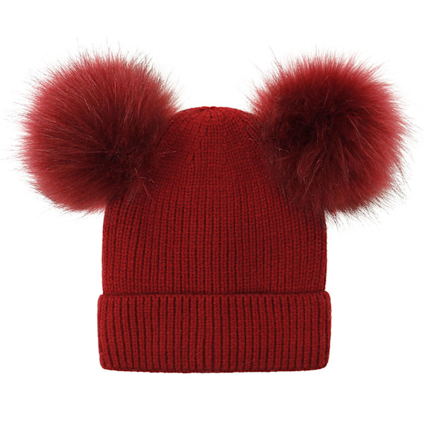 Talvinen neulottu pipo lapsille ja naisille, villapipo pariskunnille, pörröinen tupsupipo, yksivärinen talvihattu turkiksella, äiti ja vauva -vanhempi-lapsi-hattu #3 beige S code (0-4 years old)