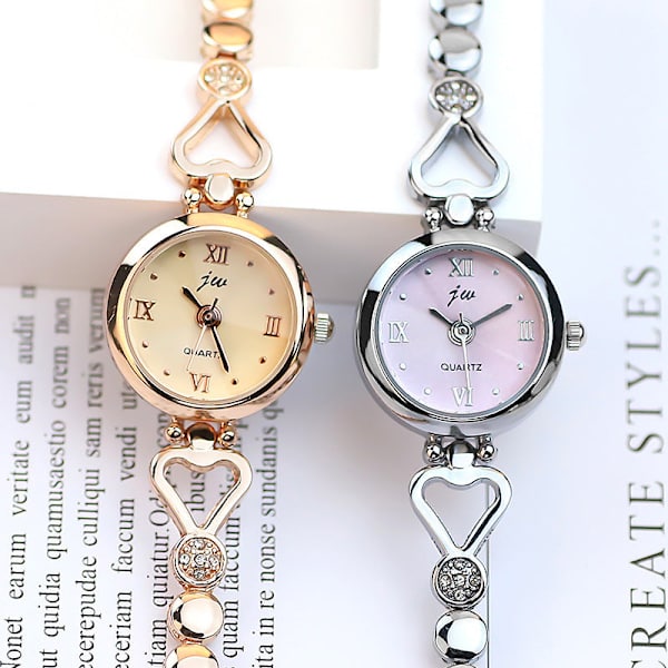 Modeklocka Dam Stålarmband Studentklocka Armband Elektronisk Mode Enkel Temperament Kvarts Klocka gold strap white plate