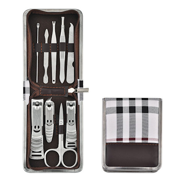 Zipper Väska 9 st Rostfritt Stål Nagelknipsare Set Nagelsax Manikyr Manikyrverktyg Skönhet 9-piece set-eight-character pattern