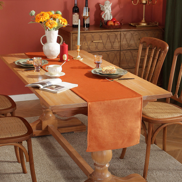 Velour Bordløber Enkel Ensfarvet Bordløber Bryllupsfest Spisebordsdekorationer Lang Duge Orange 33*180cm