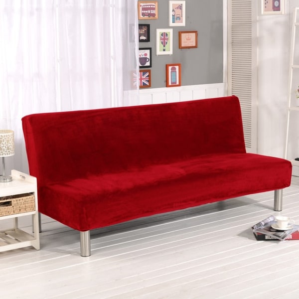Plysjstoff Fold Armløs Sovesofa Trekk Sammenleggbart setetrekk Tykkere trekk Benk Sofabeskyttelse Elastisk Futon Trekk vinter Red S Size