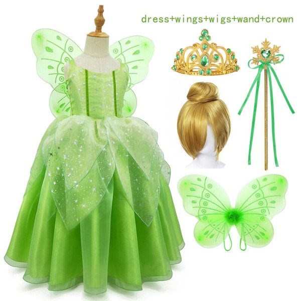 Flicka Blomma Fairy Tinker Bell Princess With Wings Charm Klänningar Kostym Tinkerbell Princess Dress Födelsedagsfest Barn Dress Up 100(size 2-3T) Tinker Bell Sets