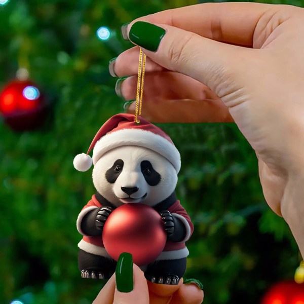 Kreativ bedårande tecknad Panda hem julgran hängande prydnader Akryl platt juldekorationer G One Size
