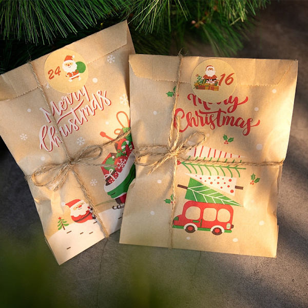 24 sæt julekraftpapirsposer Julemand Snemand Ræv Julefest Gavepose Slikkagepose Gaveindpakningsartikler 24sets Xmas Pattern2