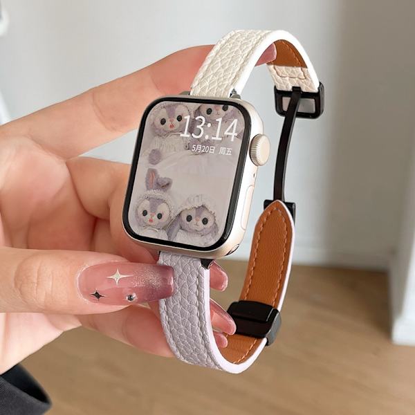 Kellon ranneke Apple Watch iWatch SE/4/5/6 44mm:lle, litsikuvioinen magneettisolki - maitomainen valkoinen ja vaalean violetti
