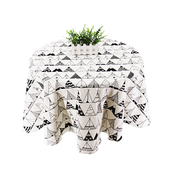 Japansk stil duk bomull lin rund bordduk nordisk borddeksel for hjem bryllupsfest dekorasjon trykt hvit gul C04 150cm