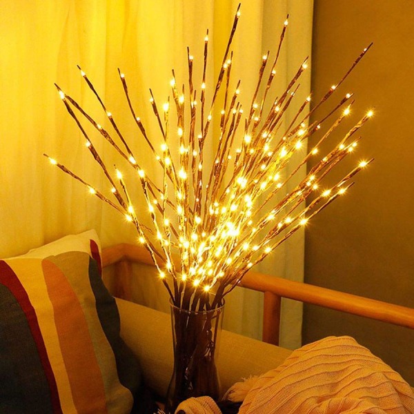 73cm 20 LED-lampor Pilgrenslampa Konstgjord Gren Pilkvist Vas Lampor Batteridriven för Bröllopsfest Fairy DIY Dekor White